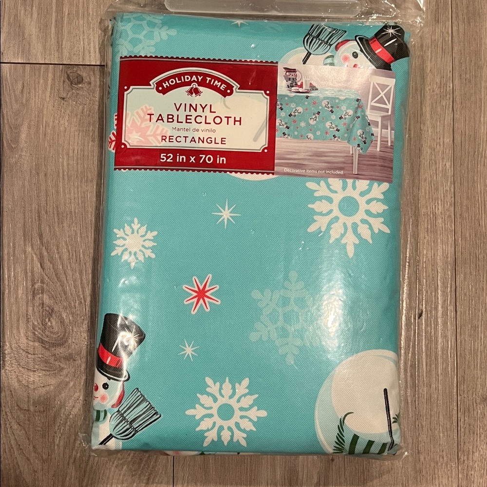 Holiday Time Tossed Snowman Vinyl Tablecloth **52x70”Rectangle.